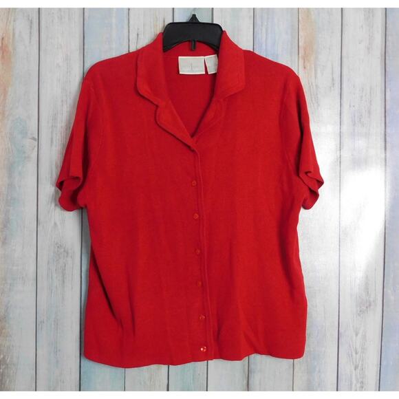 First Issue Liz Claiborne Women Shirt PXL Petite XL Red Button Up Knit Vintage - Picture 1 of 7